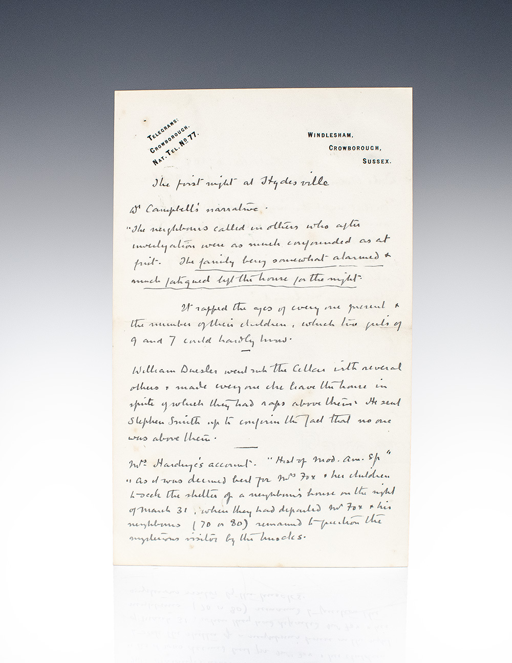 Sir Arthur Conan Doyle Handwritten Manuscript Collection on Seances and Spiritualism.