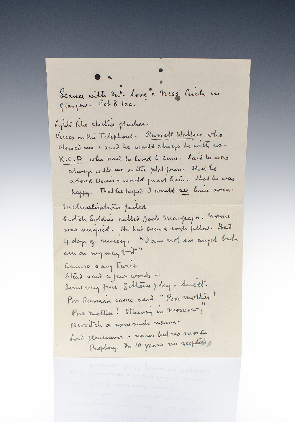Sir Arthur Conan Doyle Handwritten Manuscript Collection on Seances and Spiritualism.