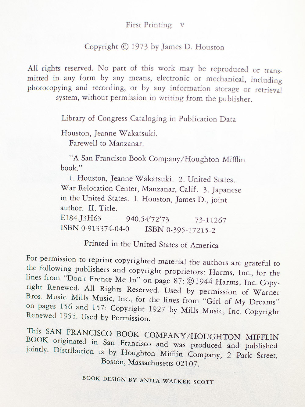 Farewell to Manzanar: A True Story of Japanese American Experience During and After the World War II Internment.