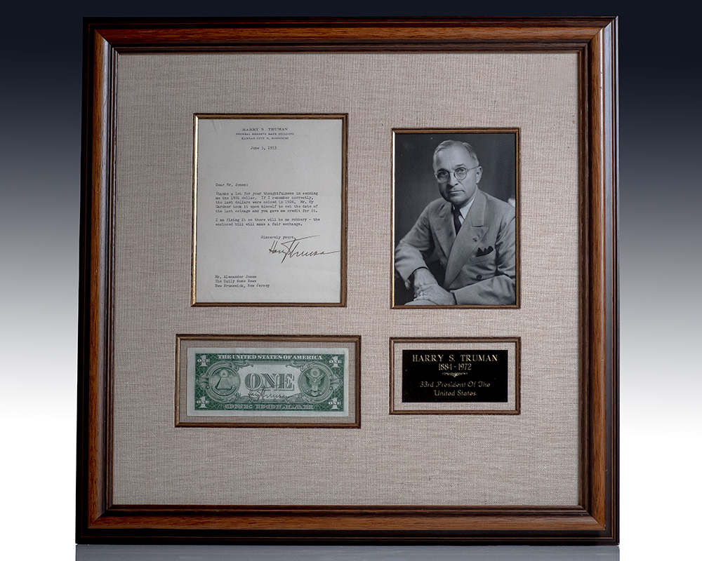 Harry S. Truman Dollar Bill and Typed Letter Signed.