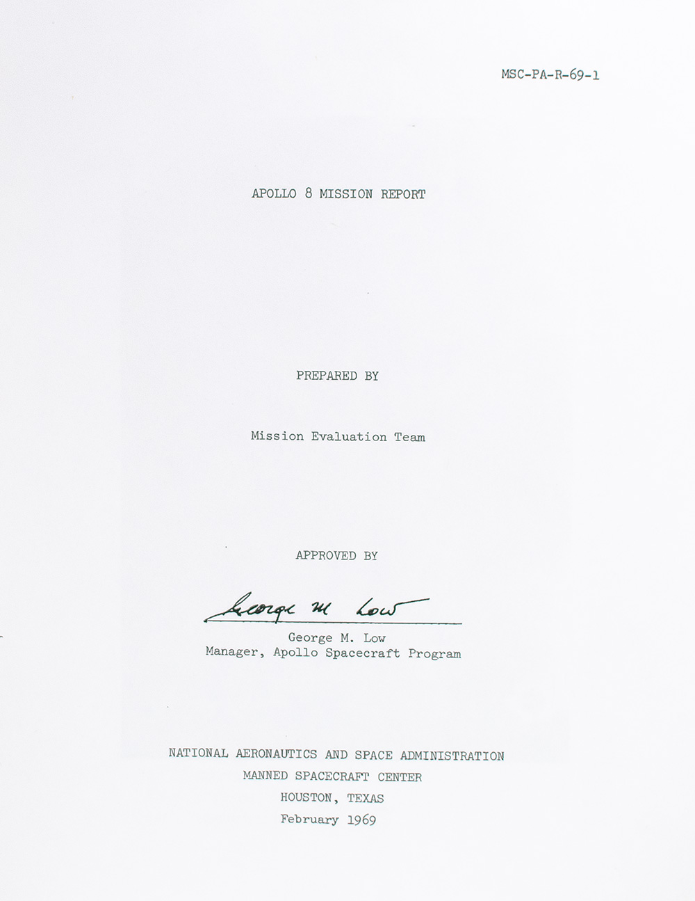 Frank Borman Signed Apollo 8 Mission Report.