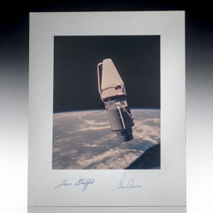 Tom Stafford and Gene Cernan Signed Augmented Target Docking Adapter Photograph.