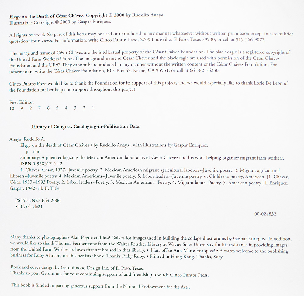 Elegy on the Death of César Chávez.