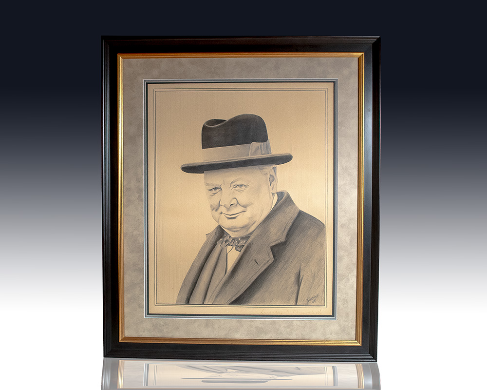 Churchill and Woodland Signed Portrait of Sir Winston Churchill.