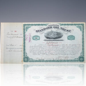 John D. Rockefeller and Henry Morrison Flagler Signed Standard Oil Trust Stock Certificate.