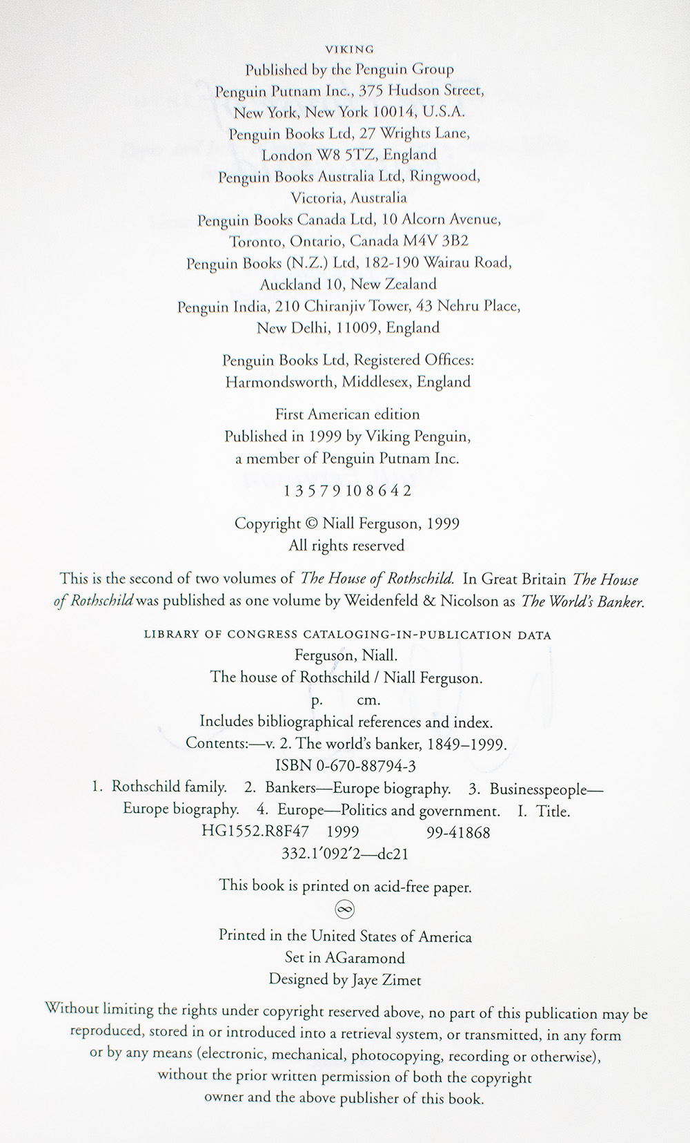 The House of Rothschild. The World's Banker 1849-1999.