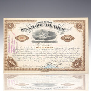 John D. Rockefeller and Henry Morrison Flagler Signed Standard Oil Trust Stock Certificate.