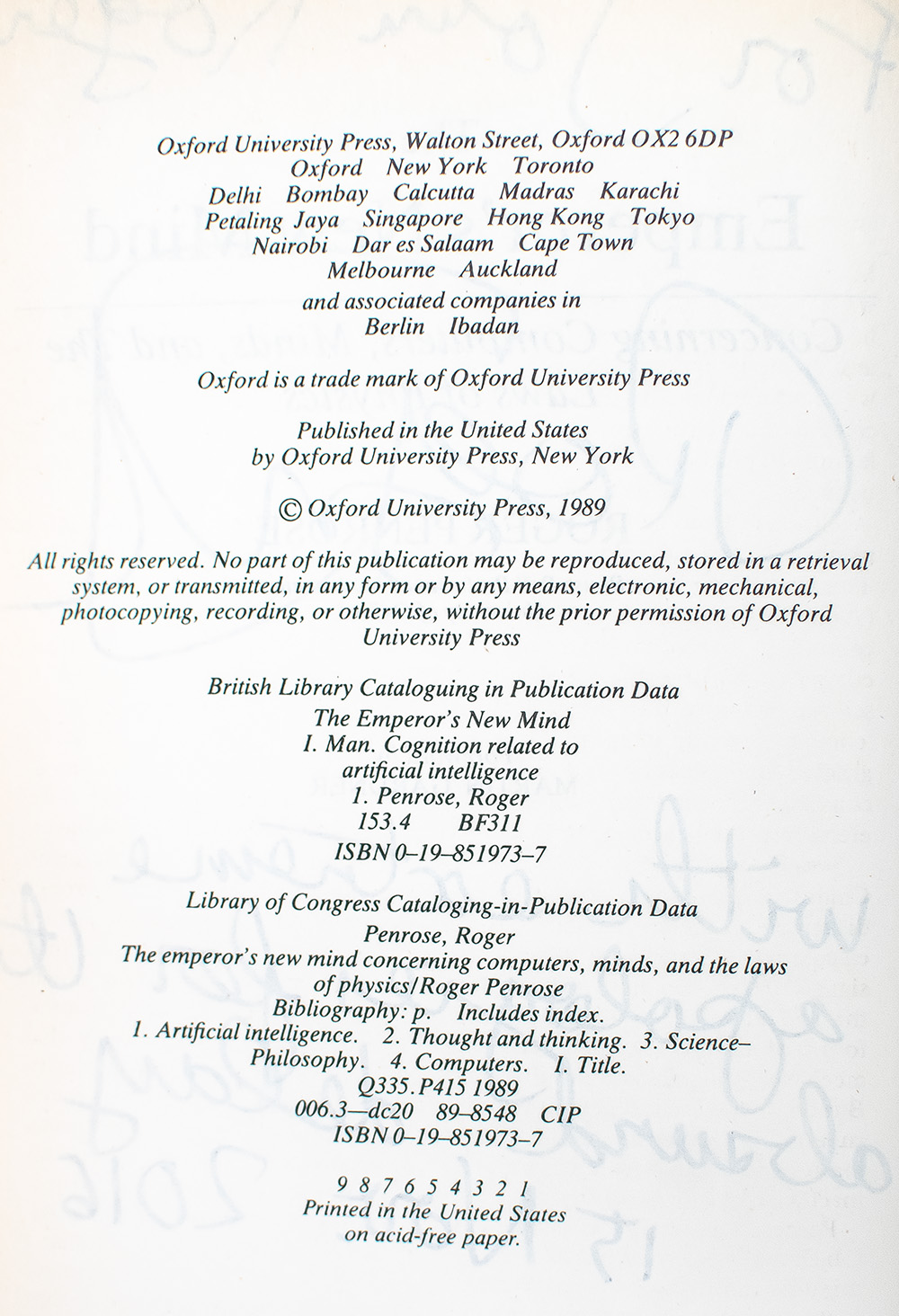 The Emperor's New Mind: Concerning Computers, Minds, and the Laws of Physics.