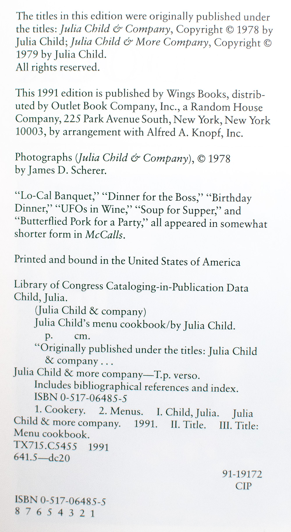 Julia Child's Menu Cookbook.