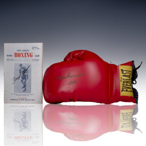Muhammad Ali Signed Glove. [with] Floyd Patterson Signed Weekly Boxing World.