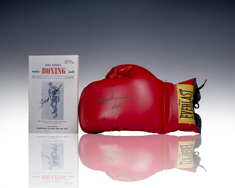 Muhammad Ali Signed Glove. [with] Floyd Patterson Signed Weekly Boxing World.