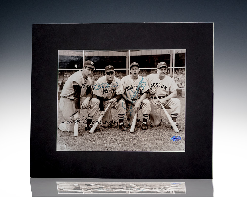 Ted Williams, Dom DiMaggio, and Bobby Doerr Signed Photograph.