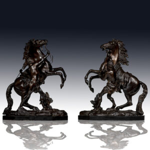 Pair of French Bronze Models of Marly Horses.