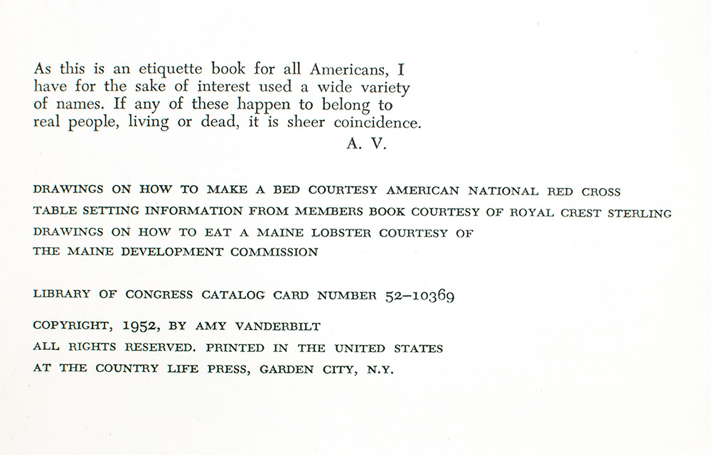 Amy Vanderbilt's Complete Book of Etiquette: A Guide To Gracious Living.