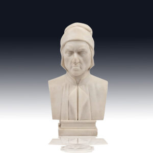 Marble bust sculpture of a man wearing a hooded robe