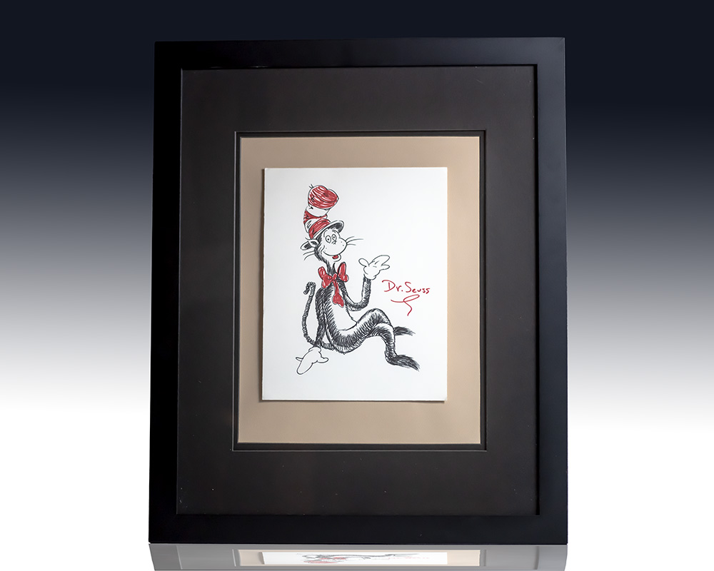 Dr. Seuss Signed Cat in the Hat Ink Drawing.