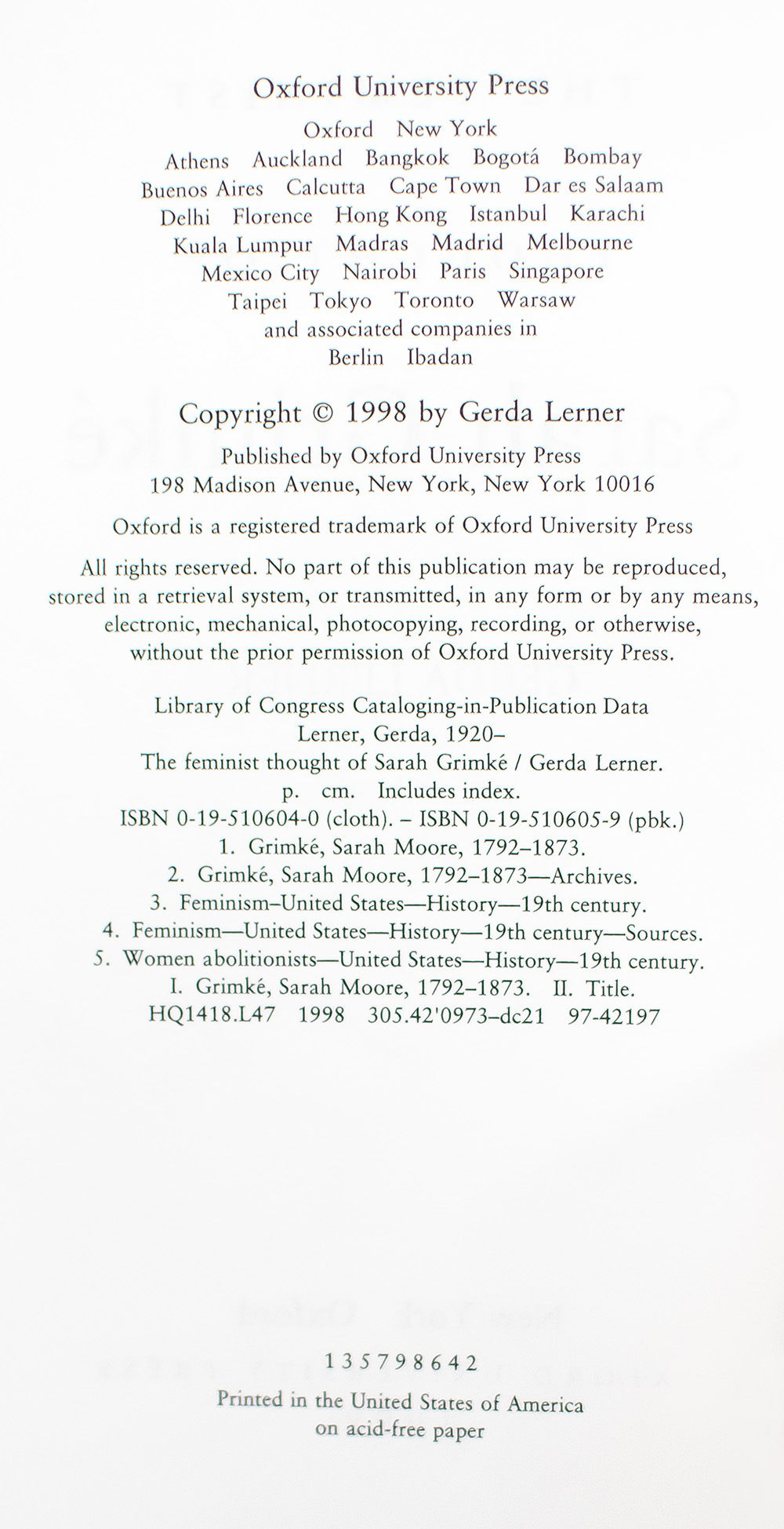 The Feminist Thought of Sarah Grimké.