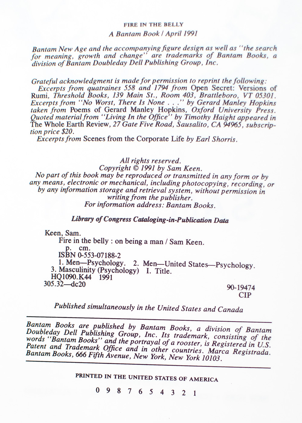 Fire in the Belly: On Being a Man.