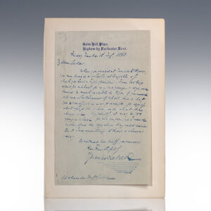 Handwritten letter on blue stationery