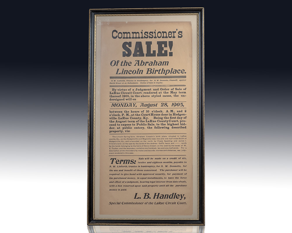 Broadside Advertisement of Abraham Lincoln’s Birthplace, The Lincoln Spring Farm.