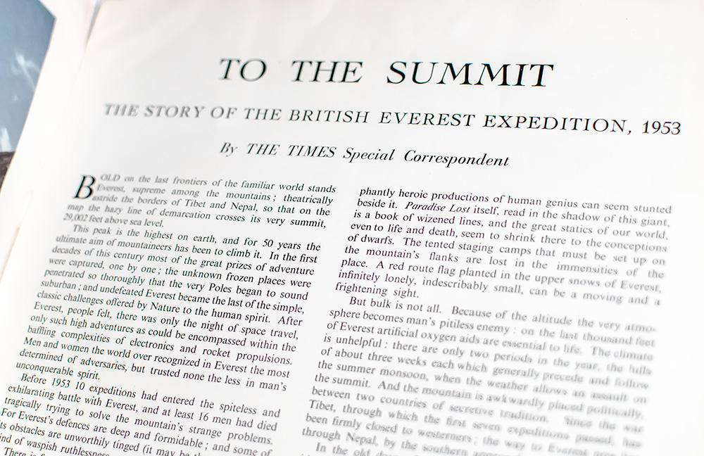 Edmund Hillary Signed 1953 The Times: Everest Colour Supplement.