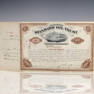 John D. Rockefeller and Henry Morrison Flagler Signed Standard Oil Trust Stock Certificate.