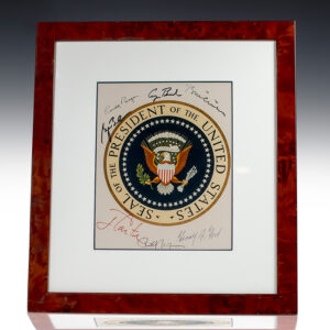 Official Seal of the President of the United States Photograph Signed By Richard Nixon, Gerald R. Ford, Jimmy Carter, Ronald Reagan, George Bush, Bill Clinton, and George W. Bush.