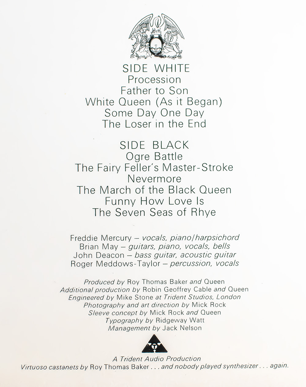 Freddie Mercury, Roger Taylor, and John Deacon Signed Queen II Album.