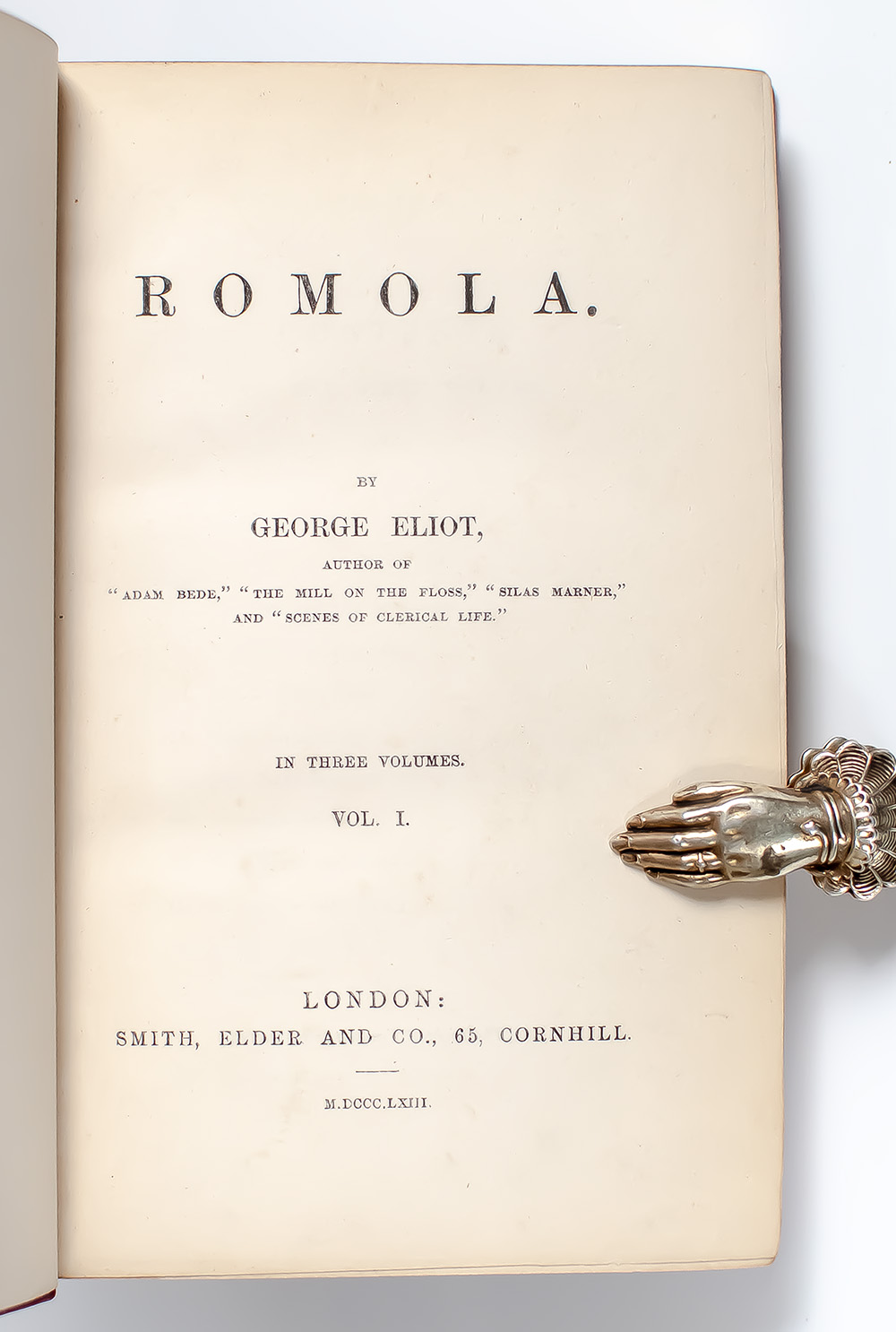 The Works of George Eliot: Scenes of Clerical Life, Adam Bede, The Mill on the Floss, Silas Marner: The Weaver of Raveloe, Romola, Felix Holt the Radical, The Spanish Gypsy, The Legend of Jubal and Other Poems, Daniel Deronda, Middlemarch: A Study of Provincial Life, Theophrastus Such, Essays and Leaves From a Notebook.