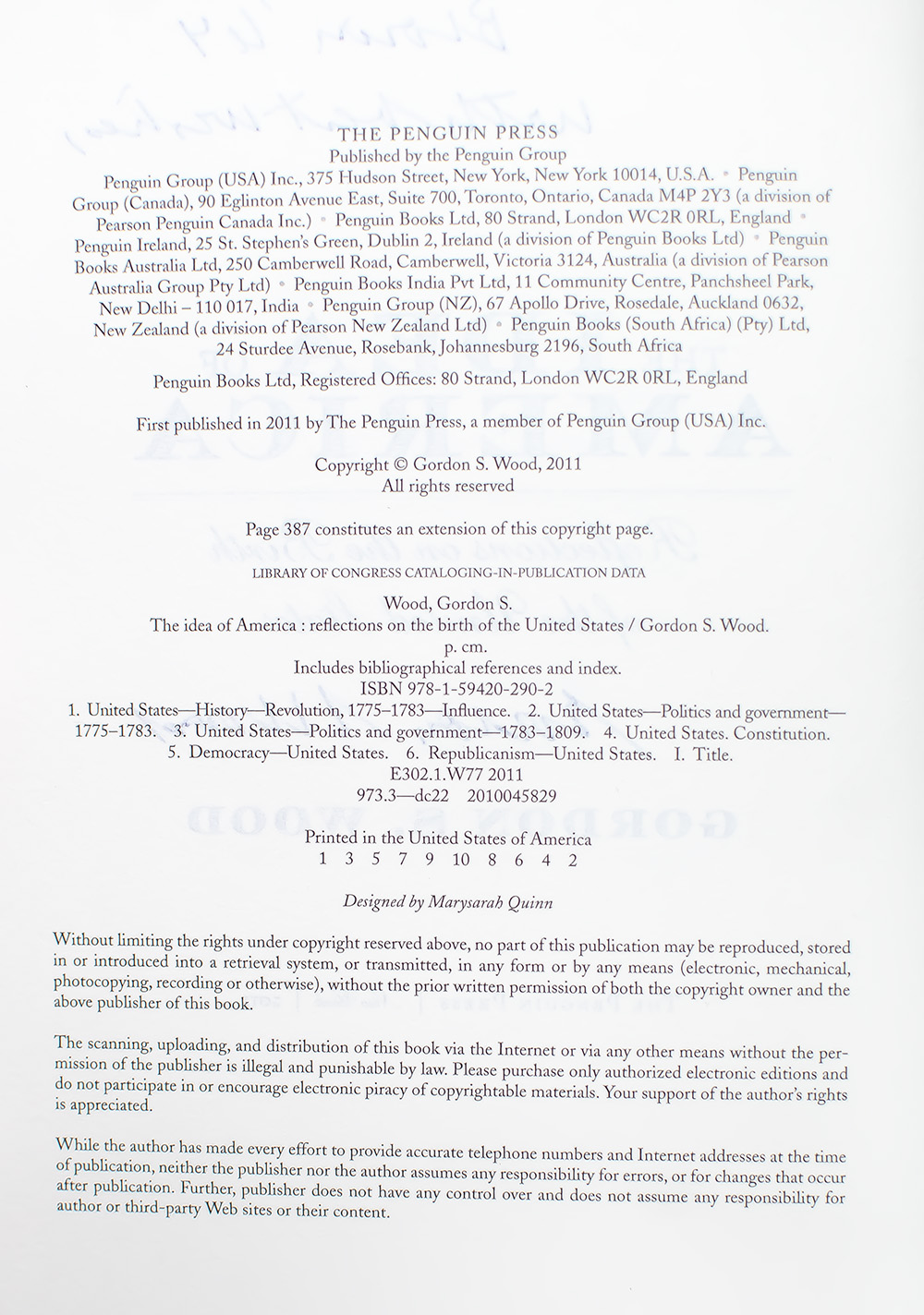 The Idea of America: Reflections on the Birth of the United States.