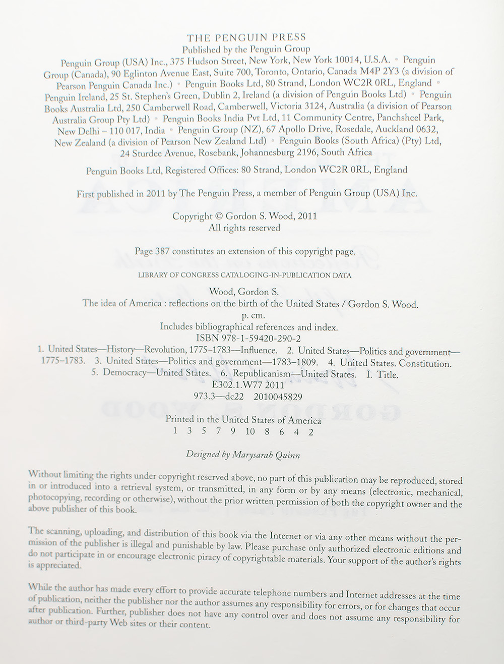 The Idea of America: Reflections on the Birth of the United States.