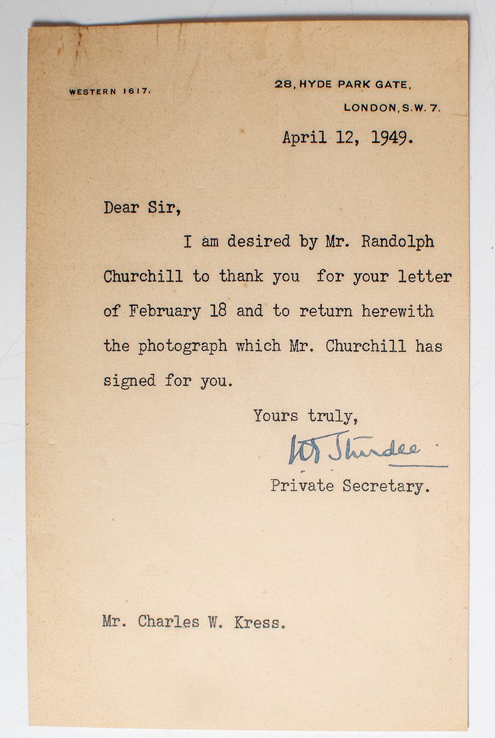 Winston Churchill Signed Photograph.