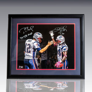 Framed signed photo of Tom Brady and Deion Branch high-fiving