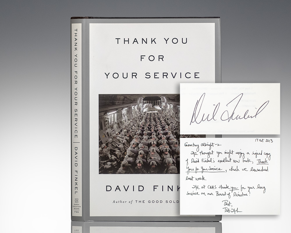 First Edition of Finkel's Thank You For Your Service Signed by the author and From the Library of Secretary of State Madeleine Albright