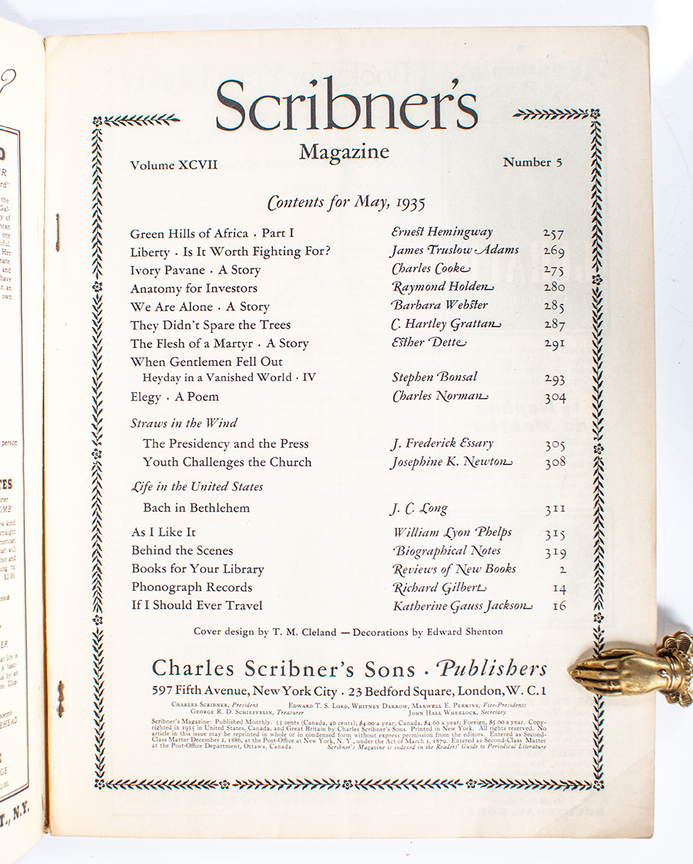 Green Hills of Africa First Serialized Publication in Scribner's Magazine.