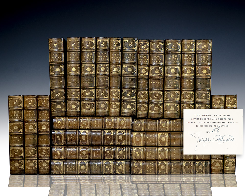 The Works of Joseph Conrad: Almayer’s Folly, An Outcast of the Islands, The Nigger of the ‘Narcissus’, Heart of Darkness, Lord Jim, Typhoon, Falk, Youth, Nostromo, The Secret Agent, The Mirror of the Sea, Under Western Eyes, Chance, Victory, The Shadow Line, The Arrow of Gold, The Rescue, The Rover, Suspense.