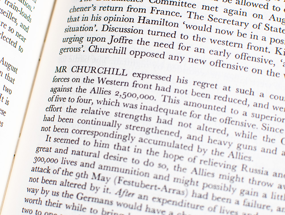 Winston S. Churchill: The Official Biography: Volume I: Youth 1874–1900, Volume II: Young Statesman 1901–1914, Volume III: The Challenge of War 1914–1916, Volume IV: The Stricken World 1917–1922, Volume V: The Prophet of Truth 1922–1939, Volume VI: Finest Hour 1939–1941, Volume VII: Road to Victory 1941–1945, Volume VIII: Never Despair 1945–1965.