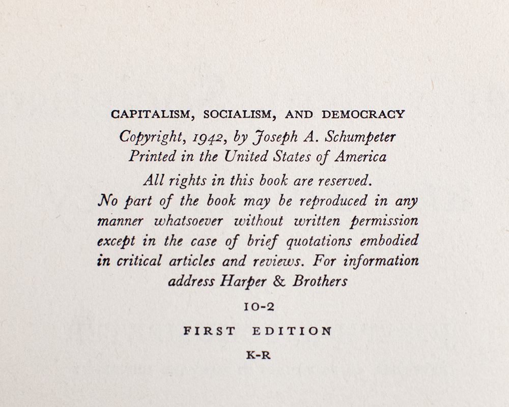 Capitalism, Socialism, and Democracy.