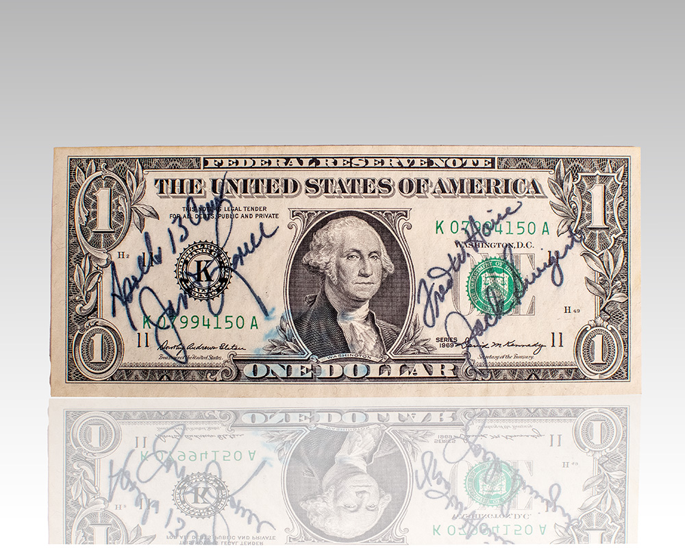Apollo 13 Crew Signed Dollar Bill.