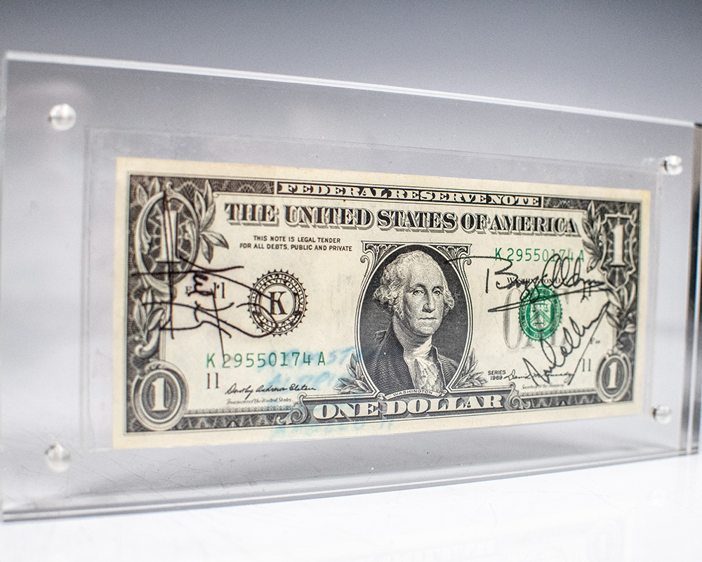 Neil Armstrong, Buzz Aldrin, and Michael Collins Signed Dollar Bill.