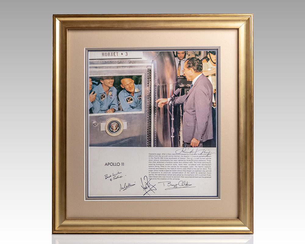 Richard Nixon, Neil Armstrong, Buzz Aldrin and Michael Collins Signed Quarantine Image..
