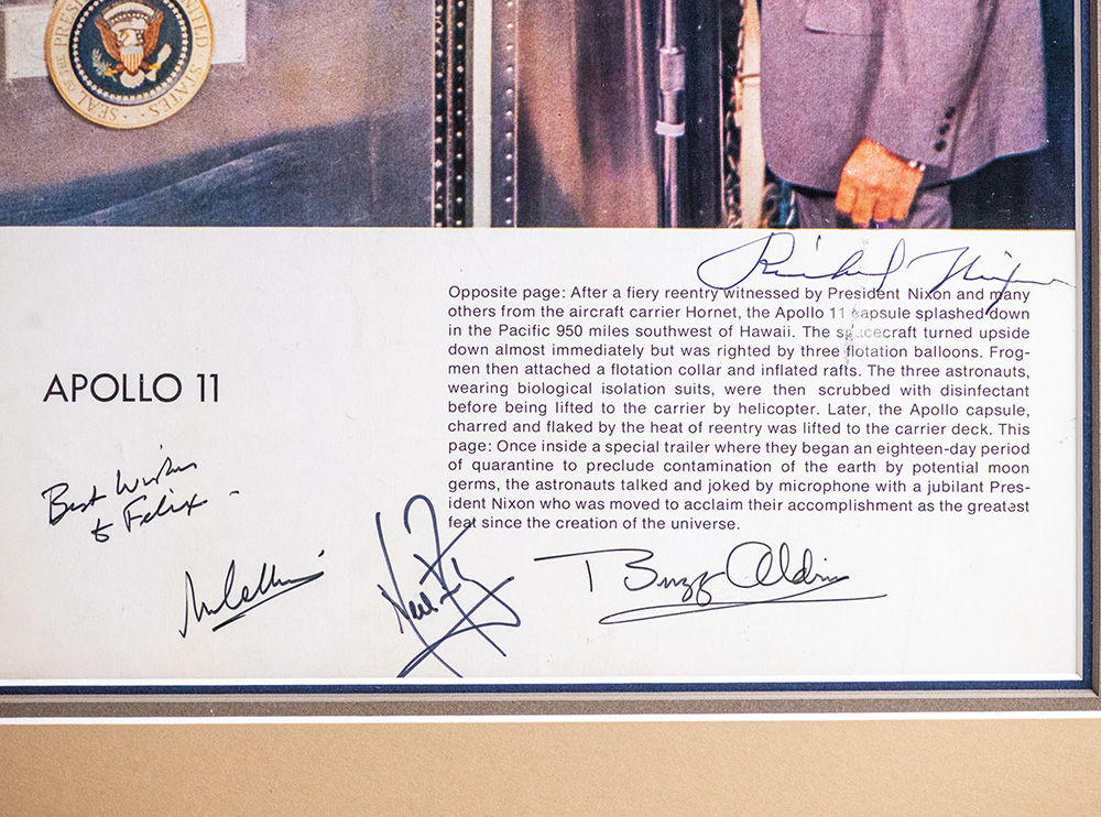 Richard Nixon, Neil Armstrong, Buzz Aldrin and Michael Collins Signed Quarantine Photo.