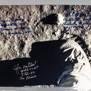 Alan Bean, Edgar Mitchell, and Charlie Duke Signed Photograph.