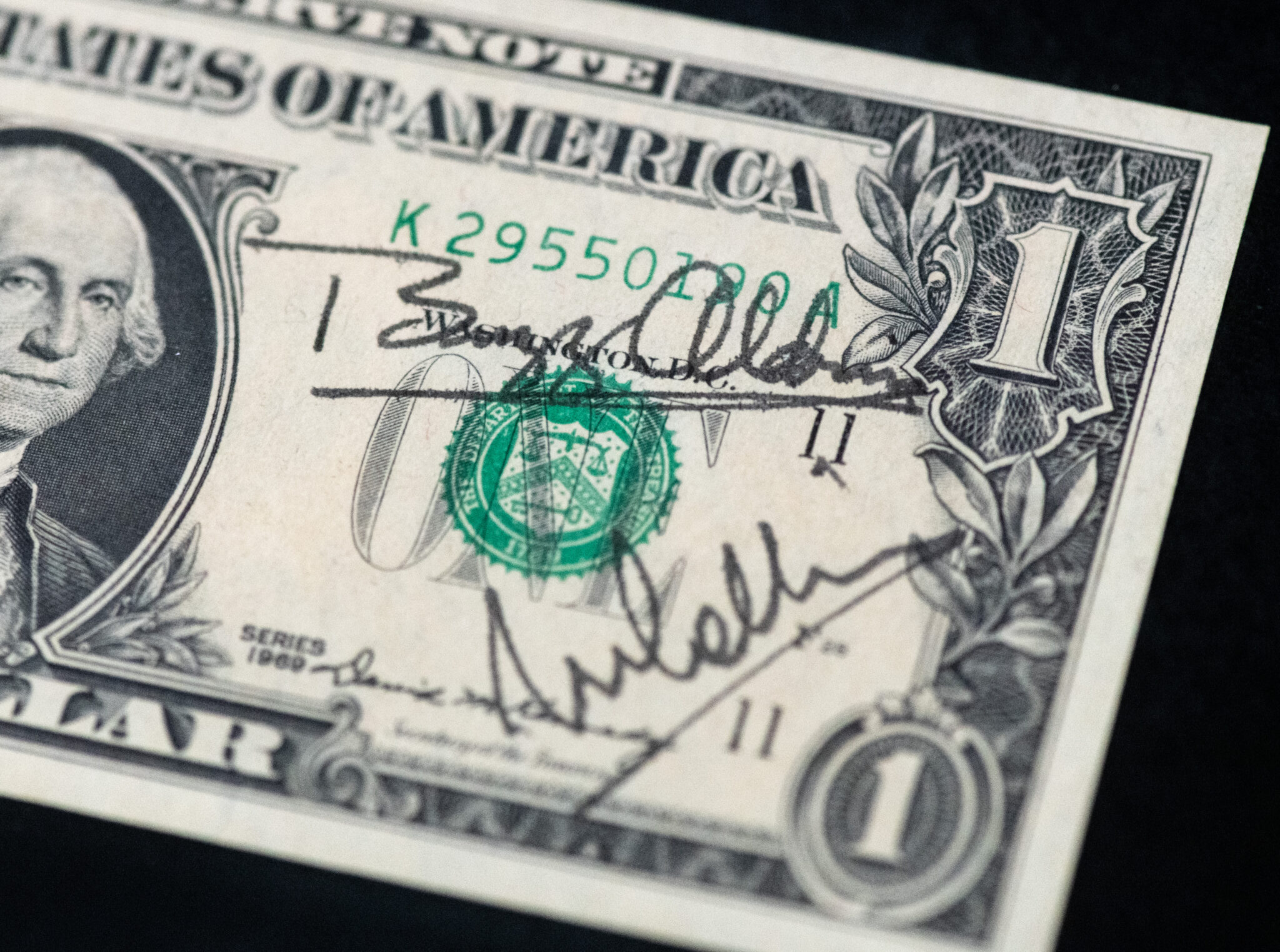 Neil Armstrong, Buzz Aldrin, and Michael Collins Signed Dollar Bill.