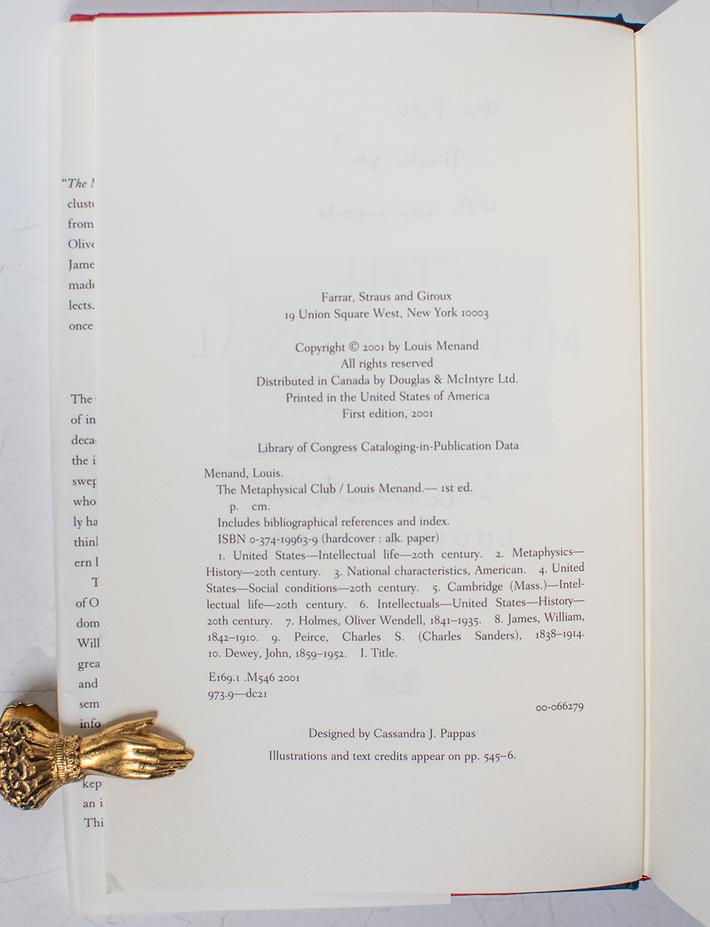 The Metaphysical Club: A Story of Ideas in America.