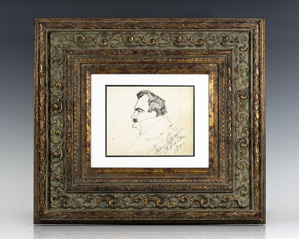 Enrico Caruso Original Self-Portrait Signed Sketch.