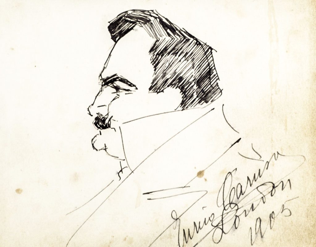 Enrico Caruso Original Self-Portrait Signed Sketch.