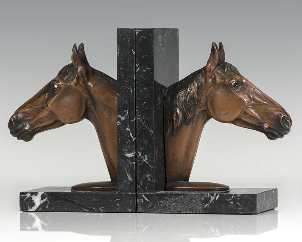 Antique Austrian Bronze Horsehead Bookends.