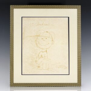Charles Schulz Signed Charlie Brown Drawing.