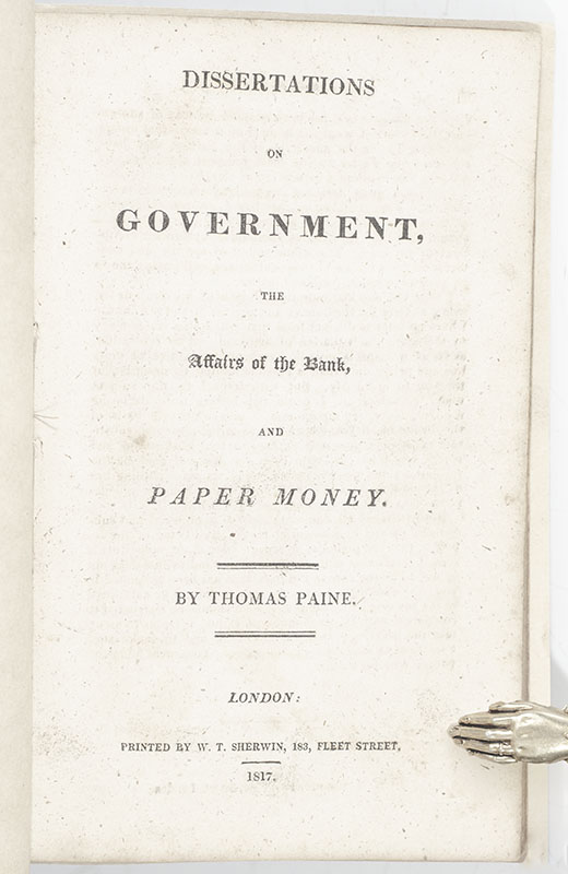 Dissertations on Government, the Affairs of the Bank, and Paper Money.